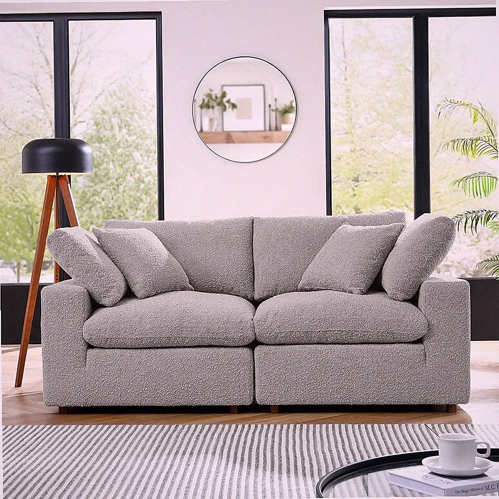 Luxurious Down-Filled Overstuffed Boucle Loveseat for Stylish Comfort