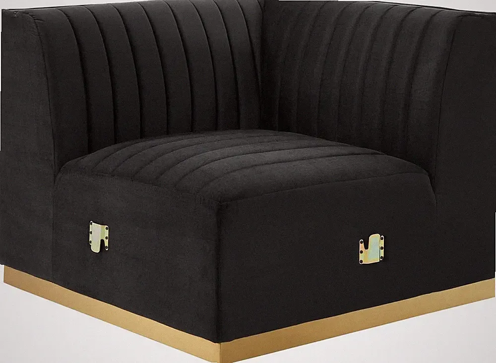 Luxurious Gold Black Velvet Sectional Sofa with Tufted Left Corner Chair