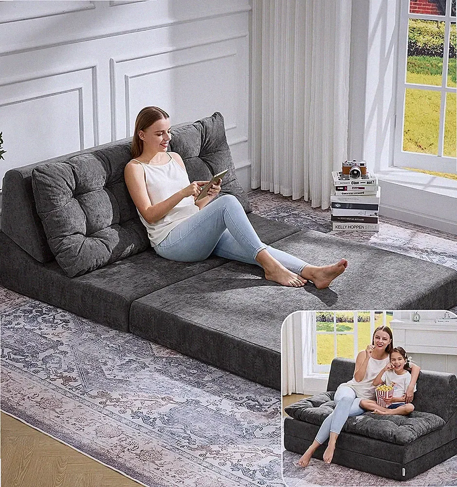 Luxurious Graphite Sofa Bed with Removable Cushion - Ultimate Comfort for Adults