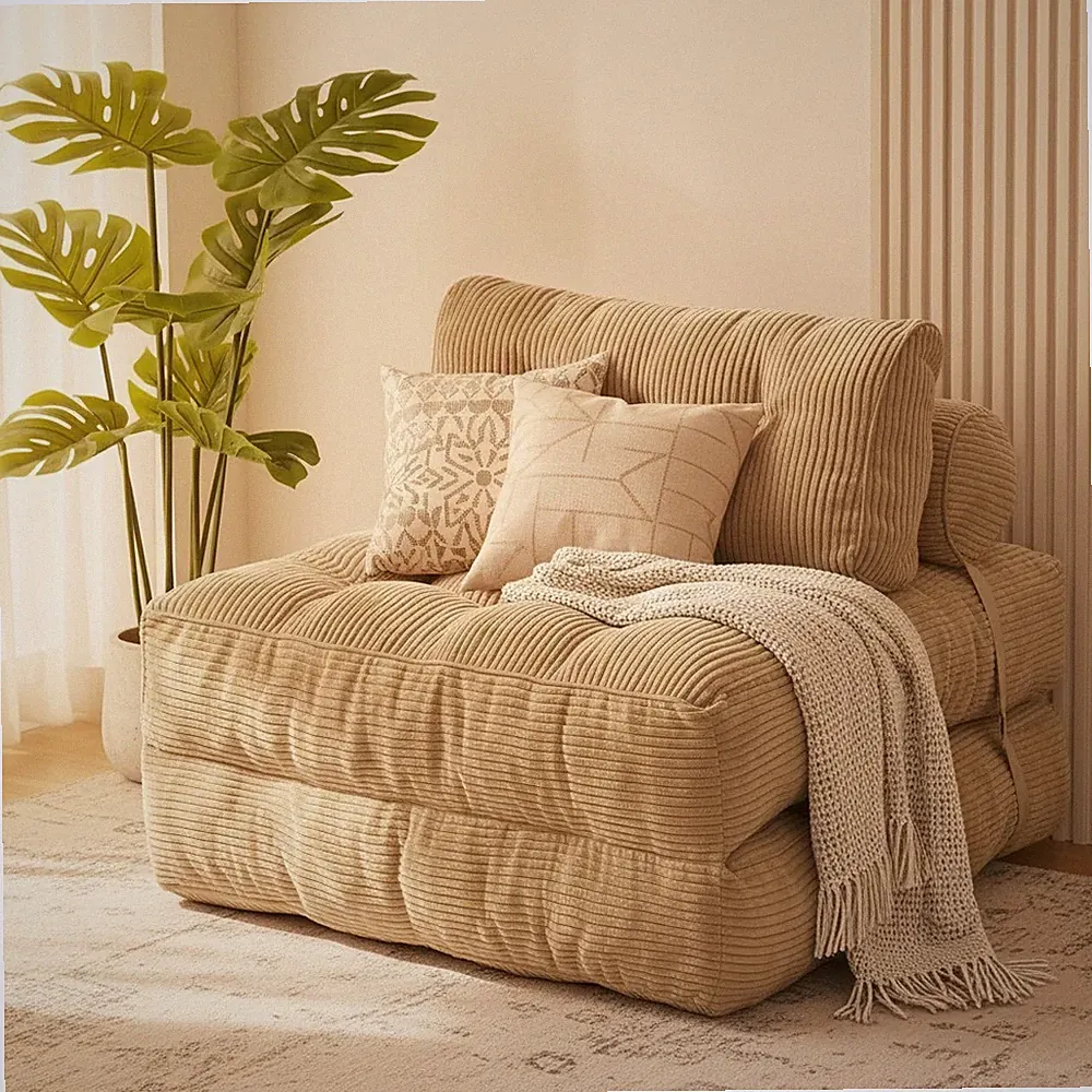 Luxurious Green Folding Sofa Bed with Support Pillows, Perfect for Small Spaces