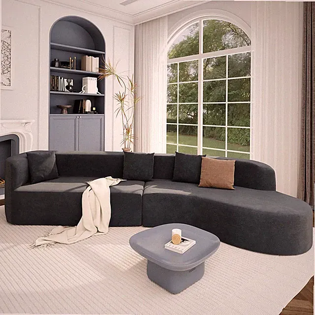 Luxurious Grey Curved Chenille 2-Piece Sectional Sofa with Pillows