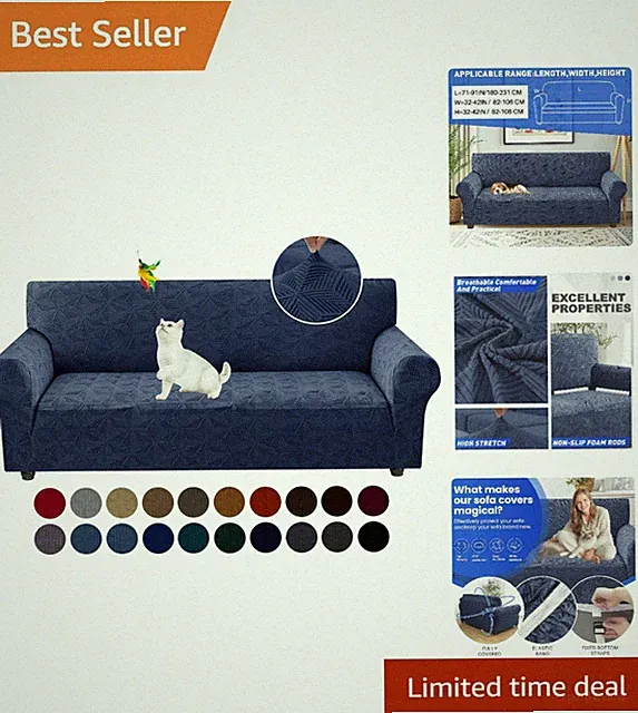 Luxurious Jacquard Stretch Sofa Cover for 3 Cushion Couches, Navy Blue