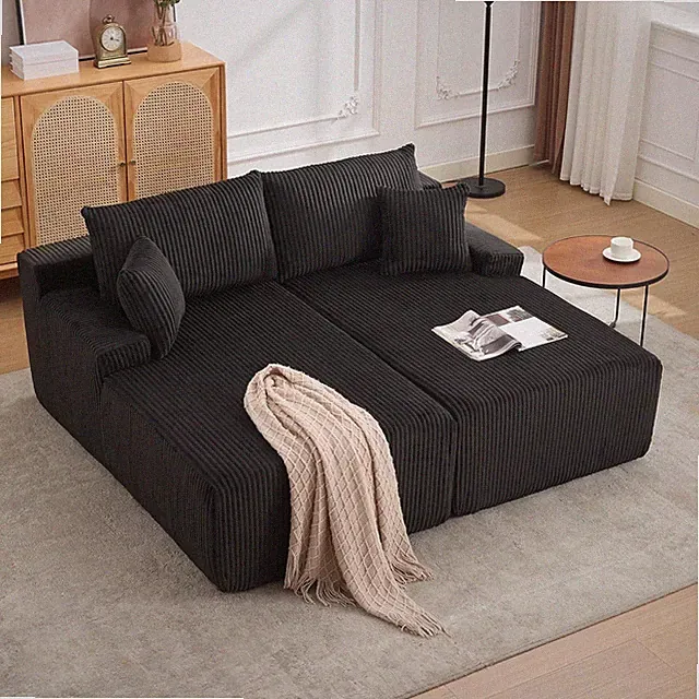 Luxurious Oversized Corduroy Sofa Bed with 4 Pillows - 79'' Deep Seat