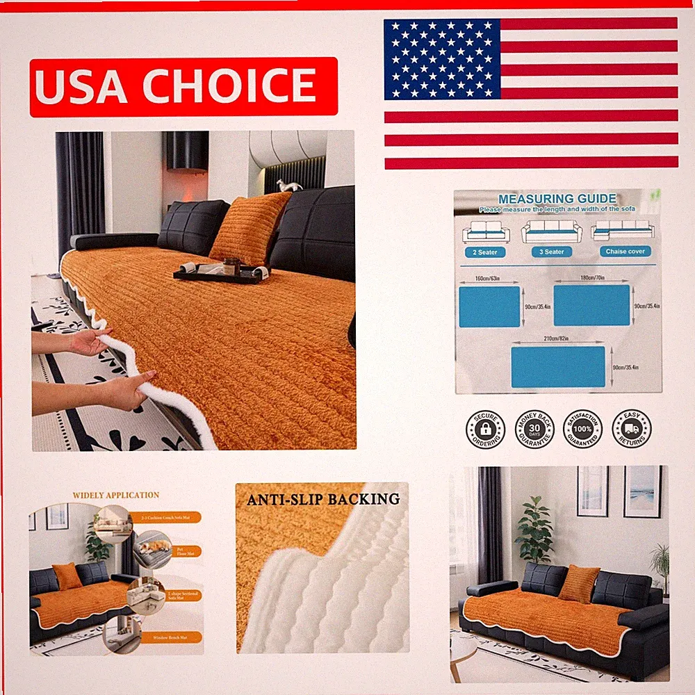 Luxurious Plush Velvet Sectional Sofa Cover - Anti-Slip Protector for Pets