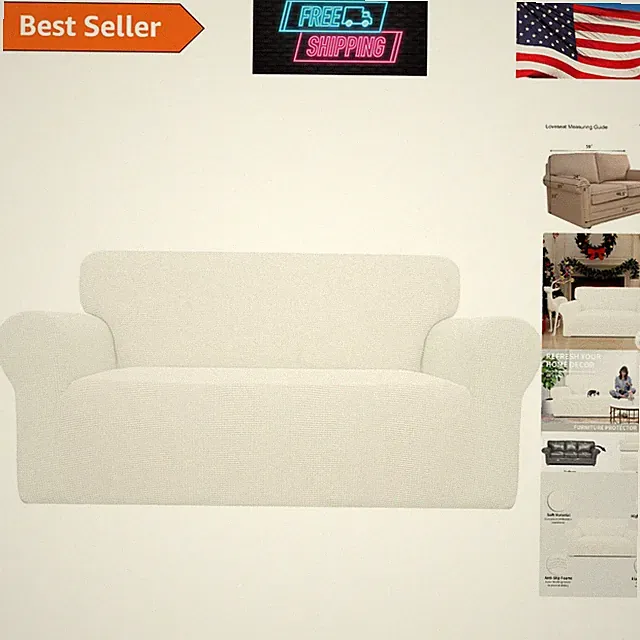 Luxurious Stretch Loveseat Slipcover - Elegant Cream Jacquard for Families
