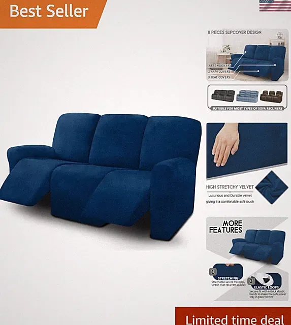 Luxurious Velvet 8-Piece Recliner Sofa Covers for Stylish 3-Seater Protection