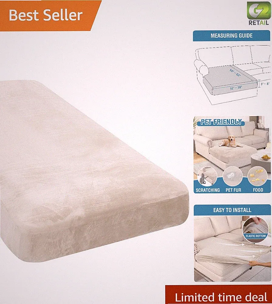 Luxurious Velvet Chaise Cover - Stylish Protector for L-Shaped Sofas, Ivory