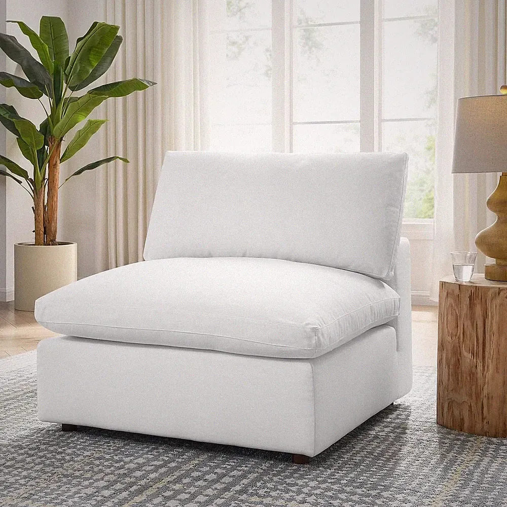 Luxurious White Down-Filled Armless Modular Sectional Sofa Chair