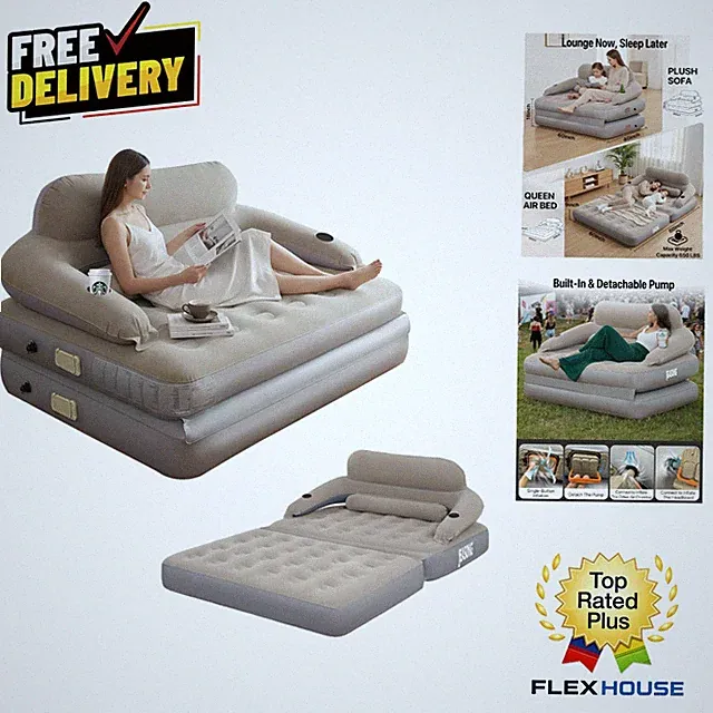 Luxury 2-in-1 Inflatable Sofa & Mattress Queen - Fast Inflation & Durable Design