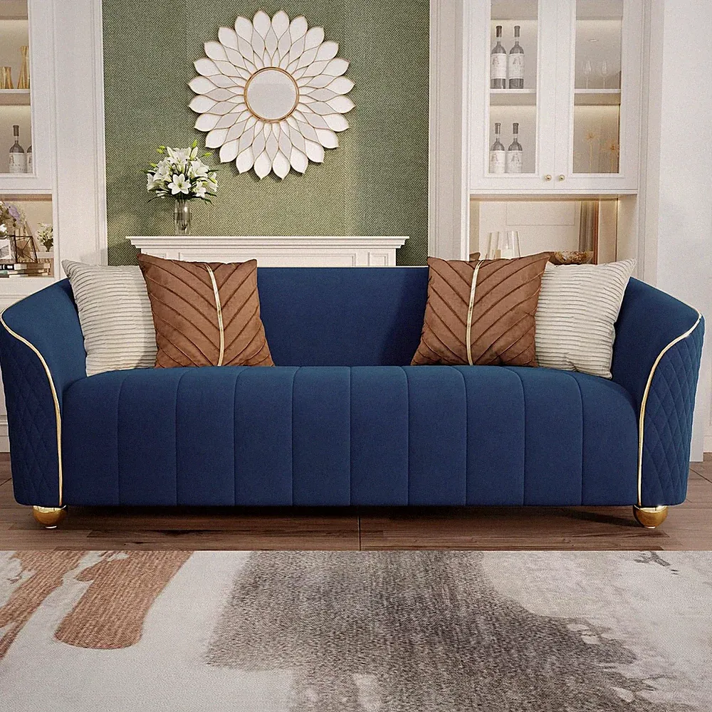 Luxury 3 Seater Retro Velvet Sofa Couch, 86" Comfy Upholstered Velvet Loveseat w