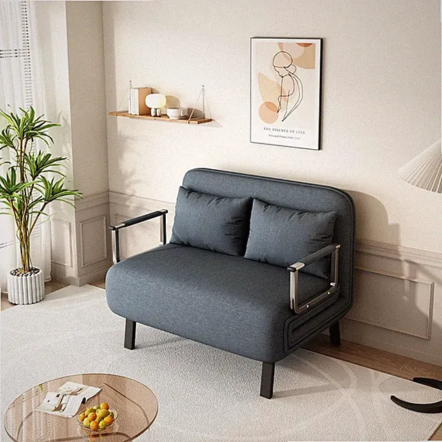 Luxury 39" Velvet Convertible Sofa Bed with Adjustable Backrest & Pillows - Blue