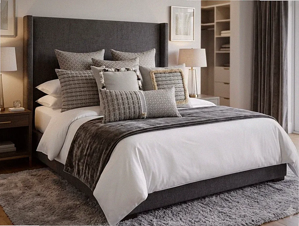 Luxury 6pc Grey Taupe Decorative Throw pillow c set 20/20 square 24/12 Bolster.