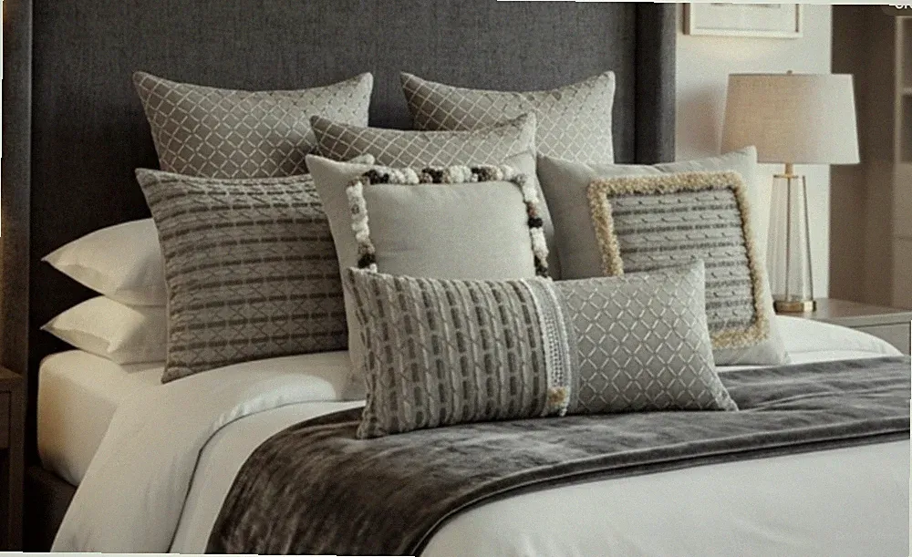 Luxury 6pc Grey Taupe Decorative Throw pillow c set 20/20 square 24/12 Bolster.