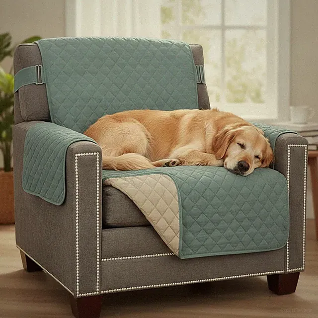 Luxury Armchair Protector - Stain-Resistant Slipcover for Pets, Seafoam Cream