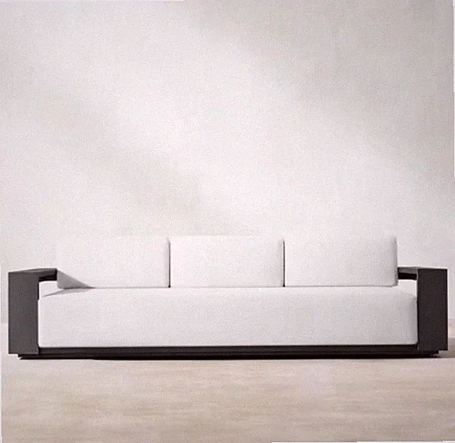 Luxury Black Aluminum Lounge Sofa Set w/White Cushions
