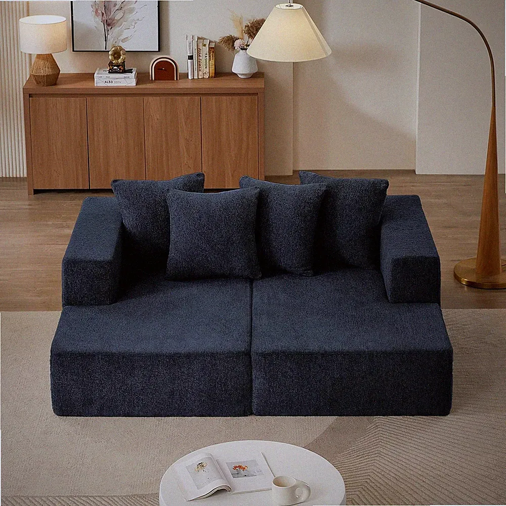 Luxury Blue Modular Sectional Sofa - 74" Minimalist 2-Seater Couch