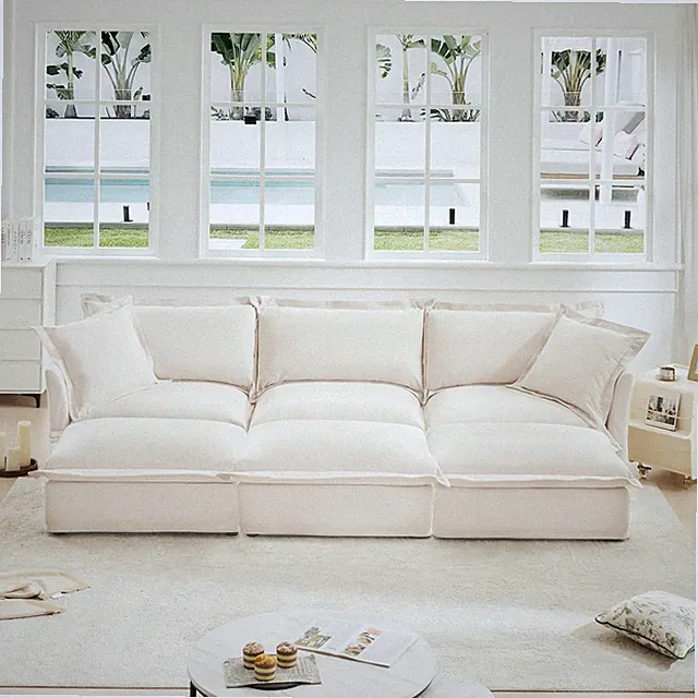 Luxury Chenille Oversized Sleeper Sectional Sofa with 3 Ottomans
