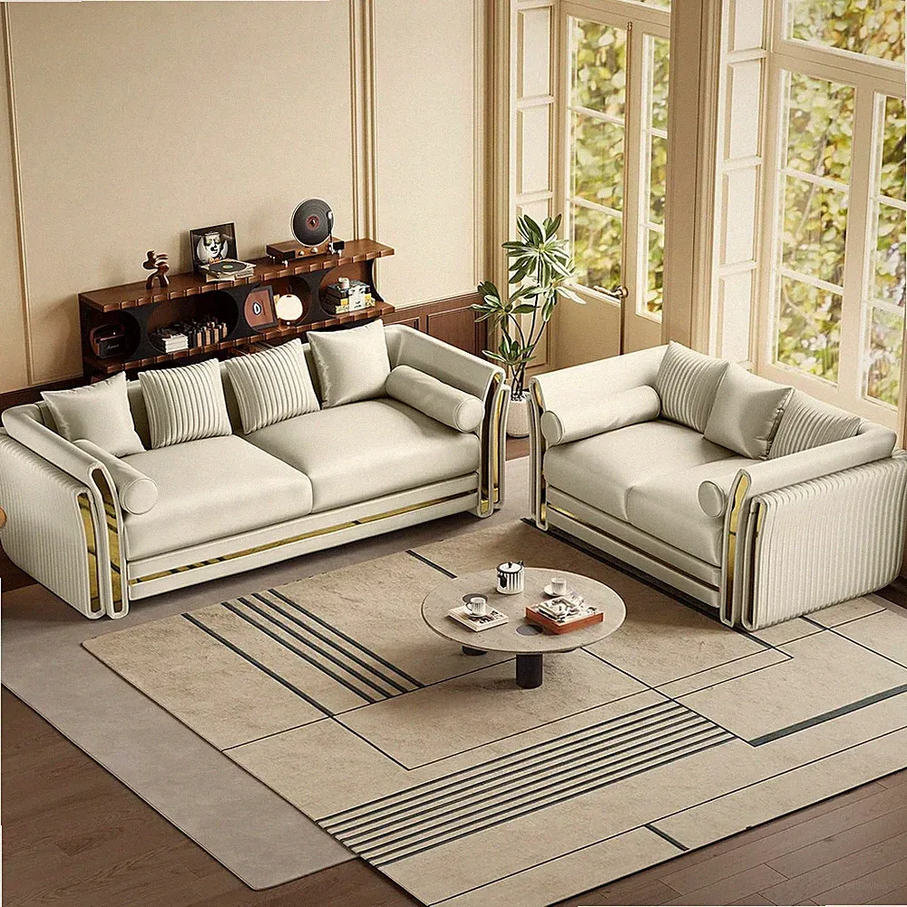 Luxury Chesterfield Loveseat and Sofa Set, Tufted Velvet Gold Couch, White