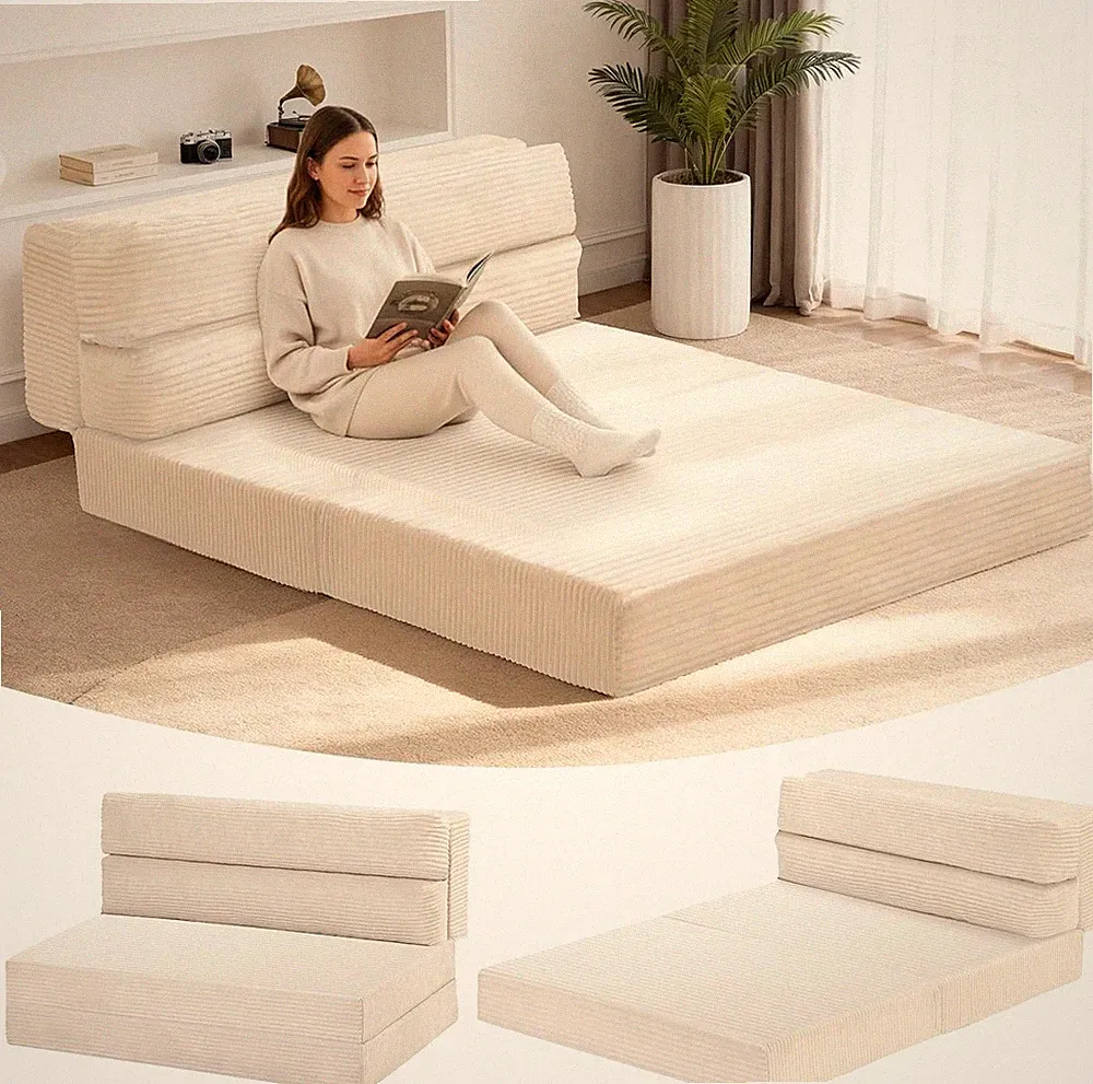 Luxury Corduroy 3-in-1 Folding Sofa Bed - Perfect for Living and Guest Rooms
