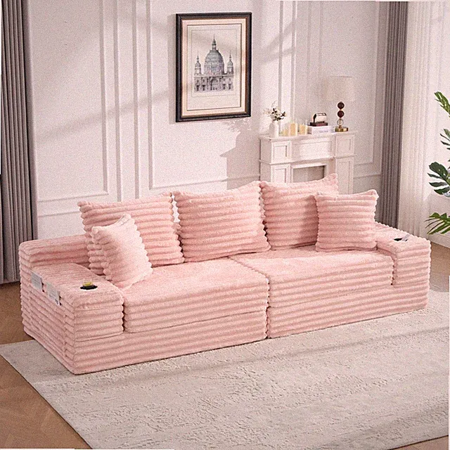 Luxury Corduroy 4 Seat Sofa 3-in-1 Convertible Sofa Bed Floor Futon No Assembly