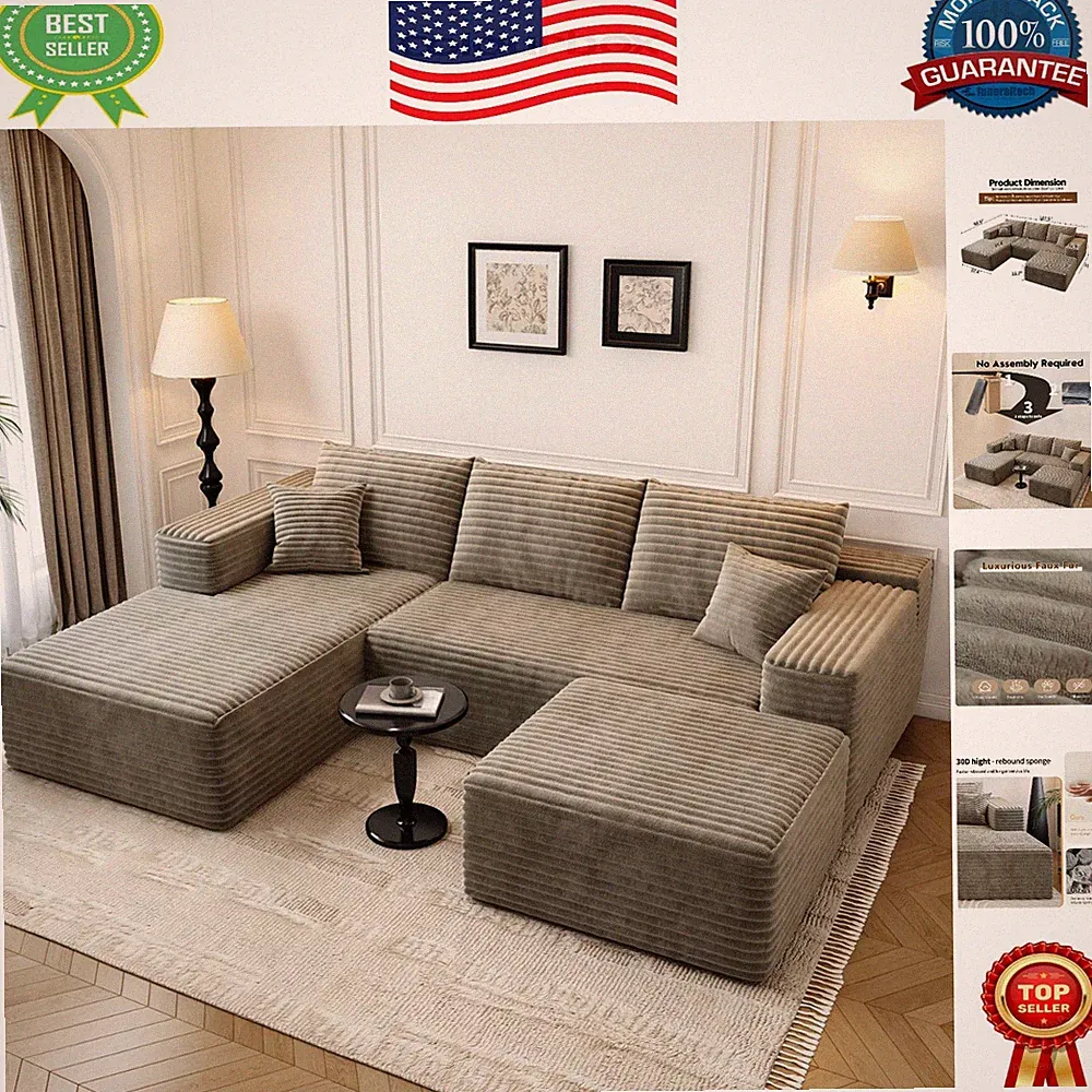 Luxury Corduroy Couch with Left-Facing Chaise - Perfect for Modern Living