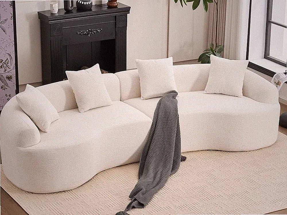 Luxury Curved Chenille 4-Seater Modular Sectional Sofa with Pillows