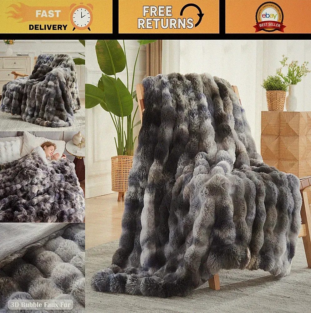 Luxury Faux Fur Tie-Dye Throw Blanket - Soft, Thick, Warm Couch Sofa Bed 50"x60