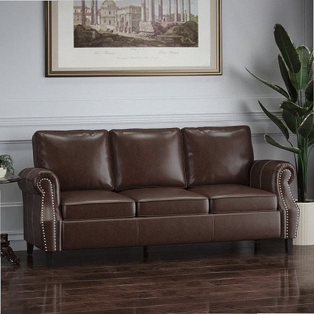 Luxury Faux Leather Sofa Bed Sofa with 3 Seats Classic Fashion Classic Brown