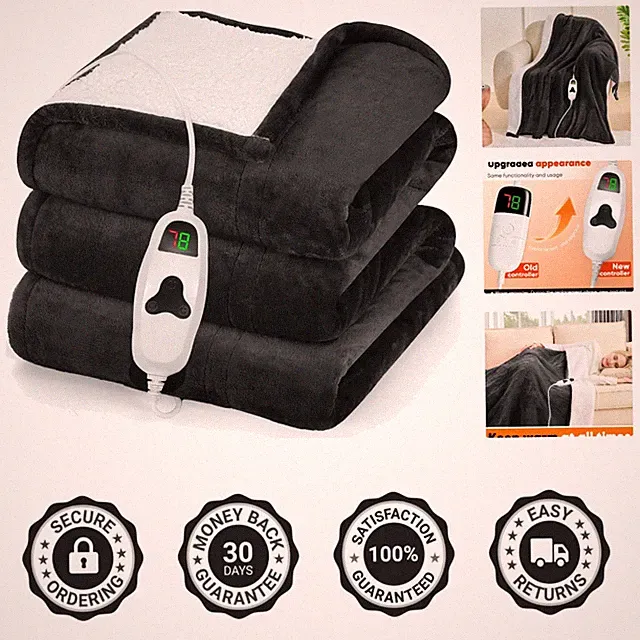 Luxury Flannel Sherpa Heated Blanket 50"x60" - Safe Auto-Off Feature Included