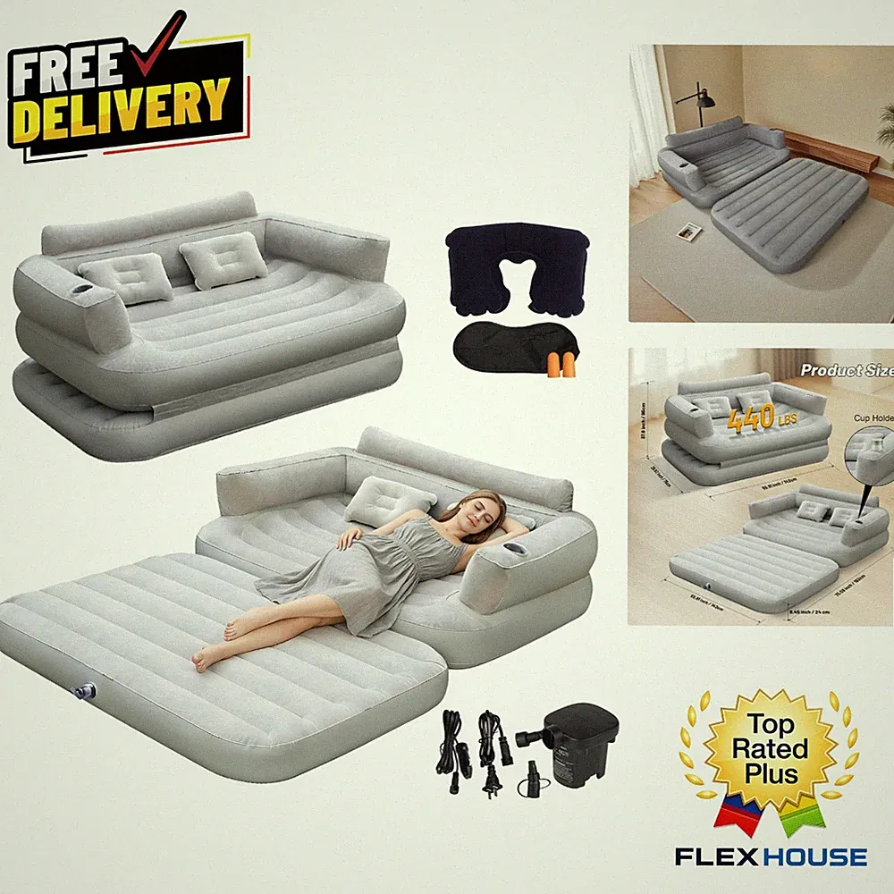 Luxury Full-Size Inflatable Sofa Bed with Air Pump & Pillows - Portable Comfort