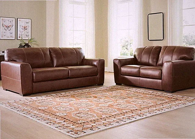 LUXURY Genuine Top-Grain Leather Cognac Brown 2PC Sofa Loveseat Living Room Set