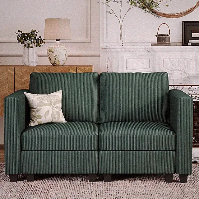 Luxury Green Corduroy Loveseat with Storage - Modern Modular Couch