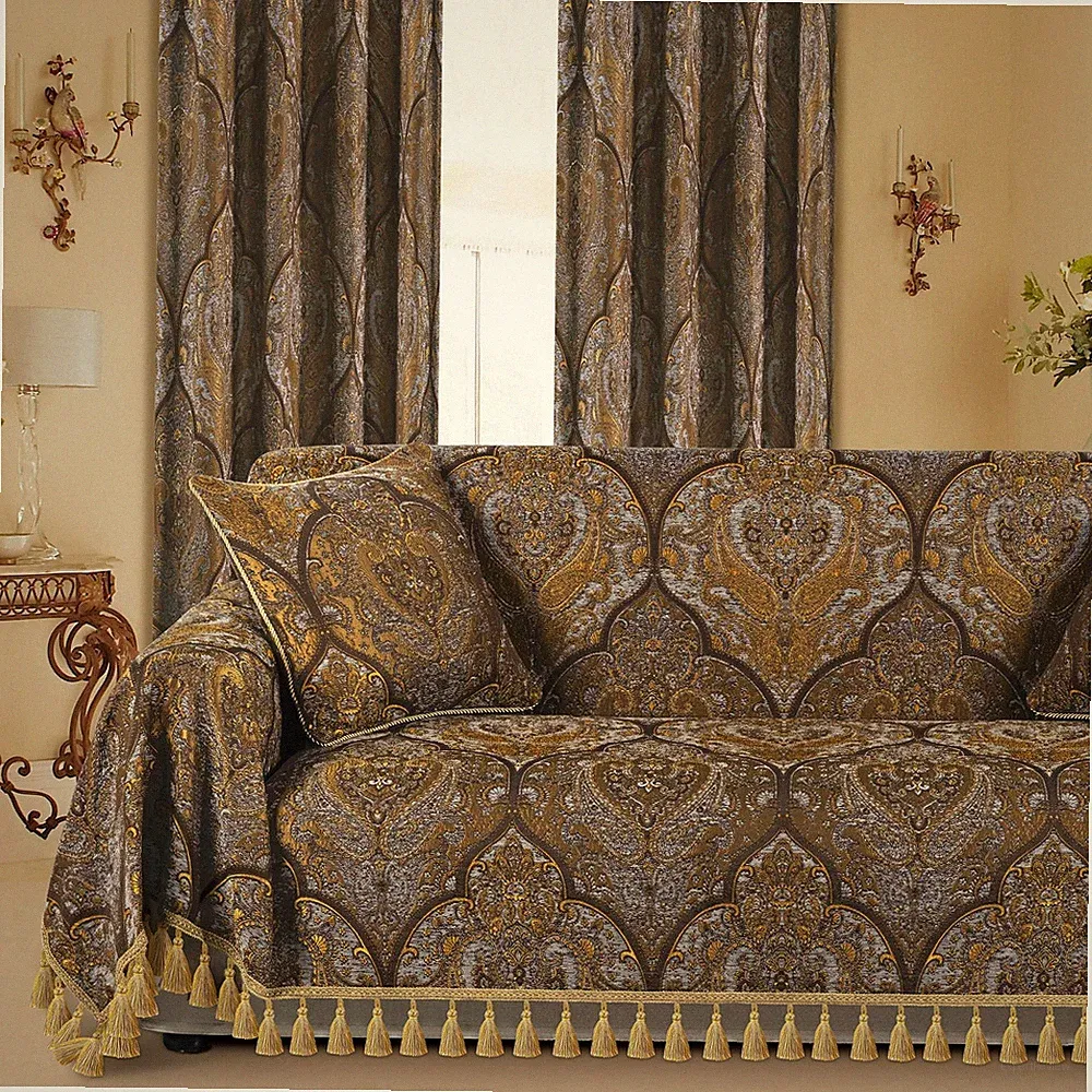 Luxury Jacquard Sofa Couch Covers, Bronze Gold, 71"x118"