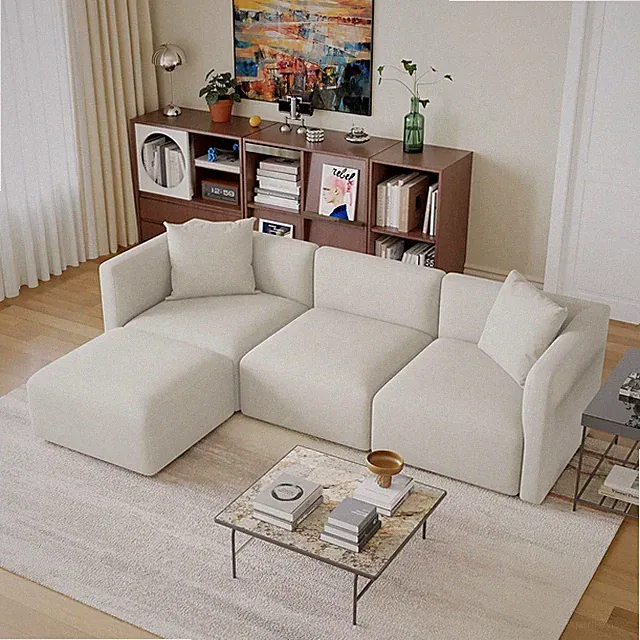 Luxury L-Shaped Upholstery Convertible Modular Sectional Sofa, Contemporary Reve