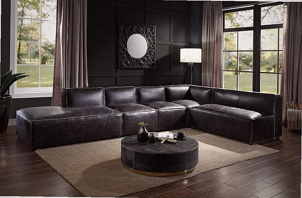 Luxury leather Sectional Sofa in Antique Slate Top Grain Leather . Beautiful hig