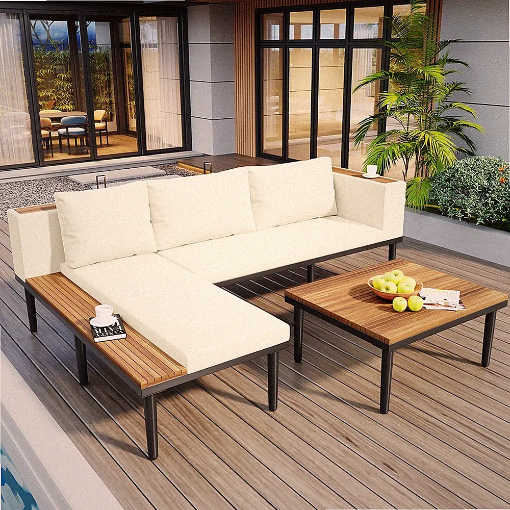 Luxury Outdoor Patio Furniture Set Sectional with Removable Cushions Coffee
