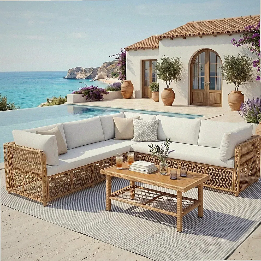 Luxury Outdoor Sectional Set 6-Seater with Thick Cushion & Waterproof Cover