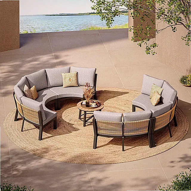 Luxury Patio Furniture Set for 10 People, 7-Piece Curved Patio Conversation Sets