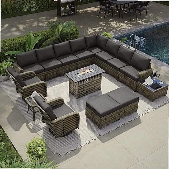 Luxury Patio Furniture Set with Fire Pit Table, 15 Piece Outdoor Furniture Set w