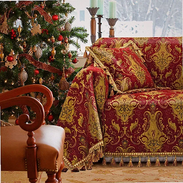 Luxury Red Jacquard Sofa Covers for Couch, 71x118 Inch