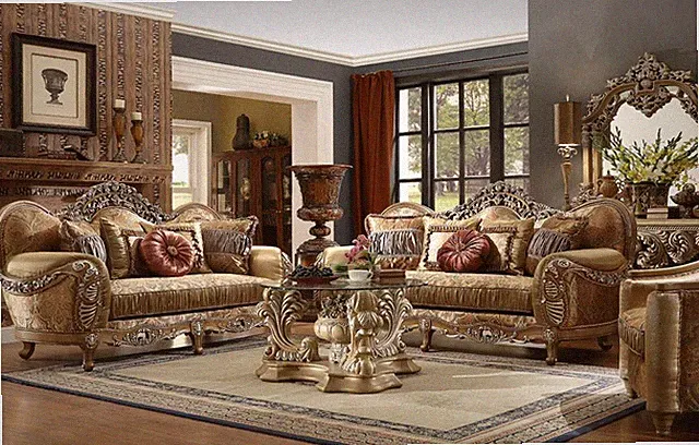 Luxury Royal Victorian Traditional Antique Brown Finish Living Room Set