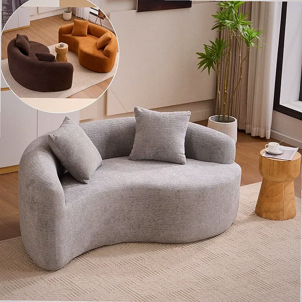 Luxury S-Curved Chenille Loveseat Sofa with Pillows for Living Room