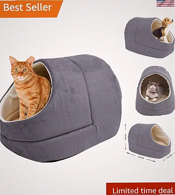 Luxury Self-Warming Pet Hideaway Bed - 4-in-1 Cuddle Cave for Cats and Dogs