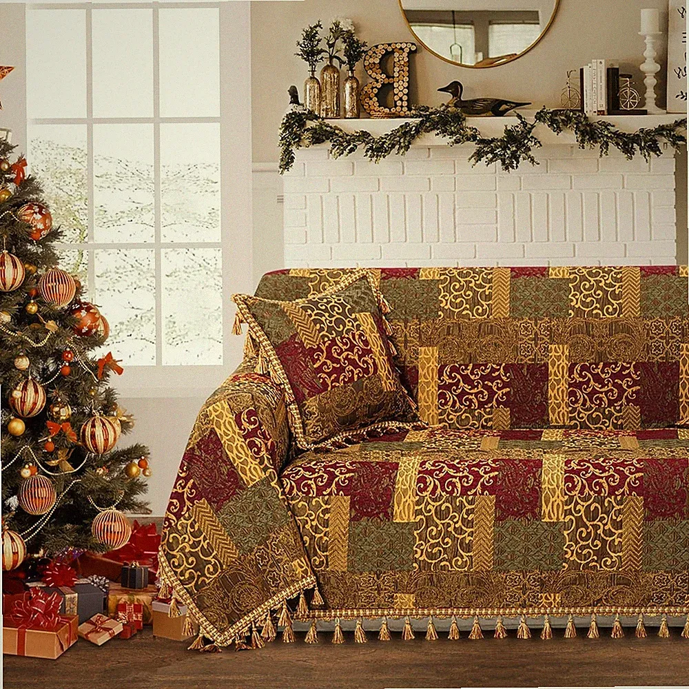Luxury Sofa Covers, Patchwork Damask Jacquard Thick Chenille Couch Cover Furn...