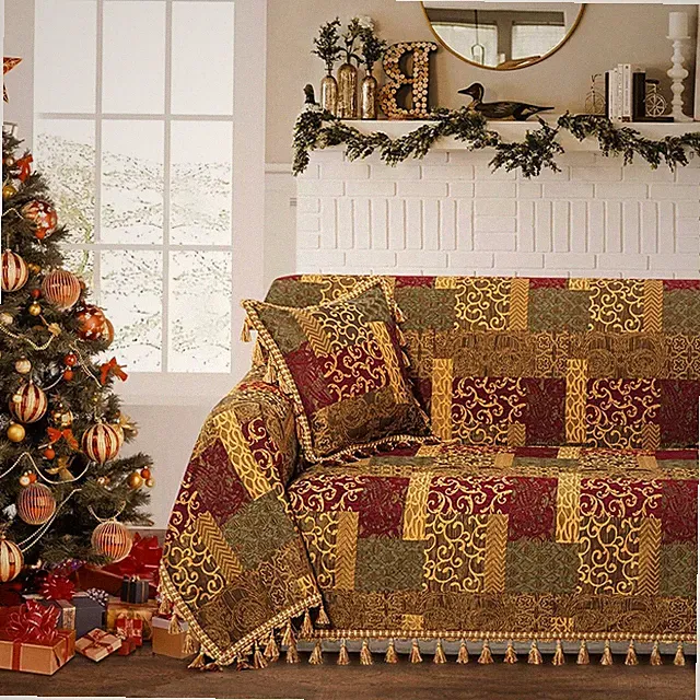 Luxury Sofa Covers, Patchwork Damask Jacquard Thick Chenille Couch Cover Furn...