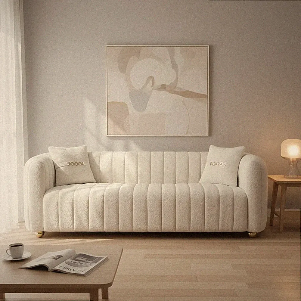 Luxury Teddy Plush Sofa for Living Room, 84" Mid-Century Modern Couch 3 Seater S