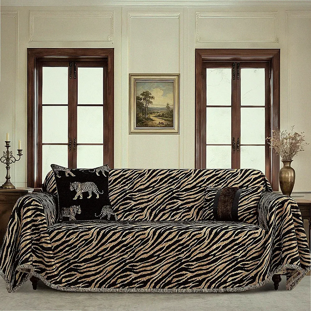 Luxury Tiger Print Couch Cover for Sofa, Chic Wild Animal Jacquard Chenille Sofa