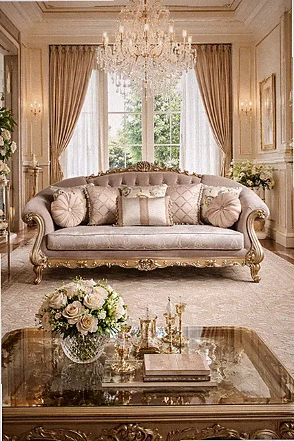 ✨ Luxury Tufted Sofa – Ornate Gold Finish | FREE SHIPPING ✨