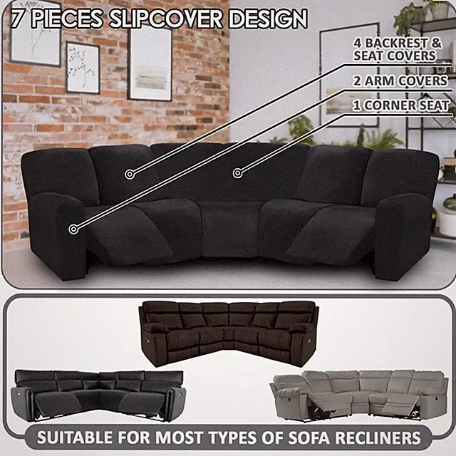 Luxury Velvet Stretch Couch Covers - 7 Piece Set