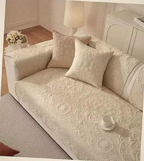 Luxury Vintage Cotton Embroidery Sofa Cover Soft Farmhouse Seat Cushion Cover